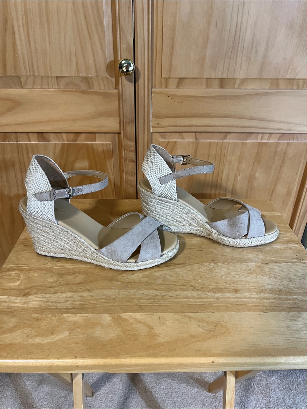 Nine West Taupe Suede Espadrille Wedge Sandals with Ankle Strap